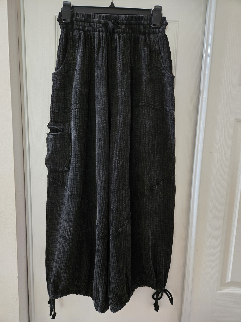 Woman's Black Casual Drawstring Cargo Pants